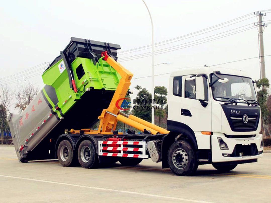 【京環(huán)20立方】東風(fēng)天龍后雙橋車(chē)廂可卸式垃圾車(chē)